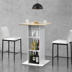 Барплот 70 x 70 x 110 cm, ПДЧ, 3 отделения за съхранение, Бял-Ефект Дъб - Mese de bar