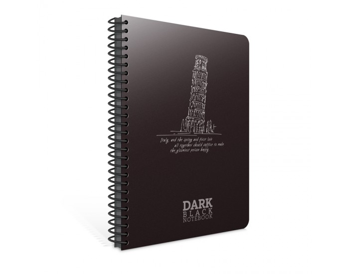 Gipta Dark Тетрадка 17 x 24 cm, с черни листове, PP корица, със спирала, 50 листа