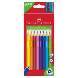 Faber-Castell Цветни моливи Triangular Jumbo, 10 цвята, с включена острилка - Papetărie