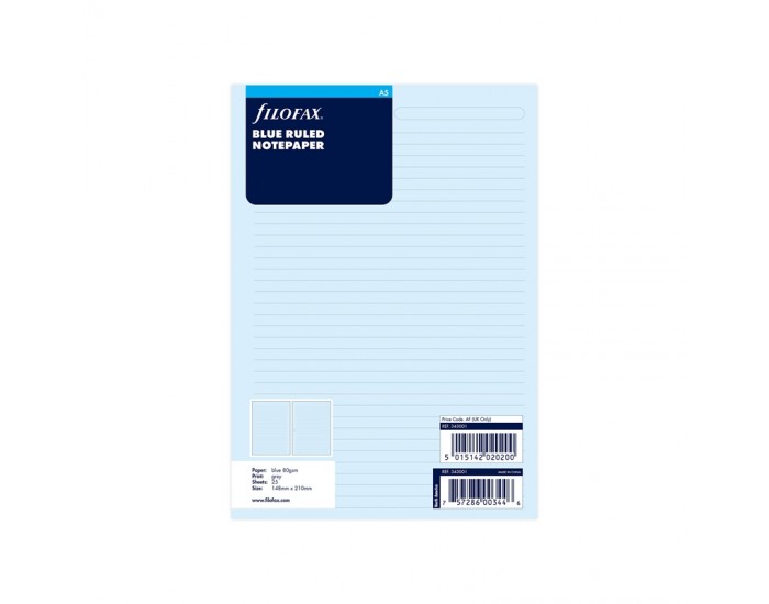 Filofax Пълнител за органайзер, A5, на редове, сини листове