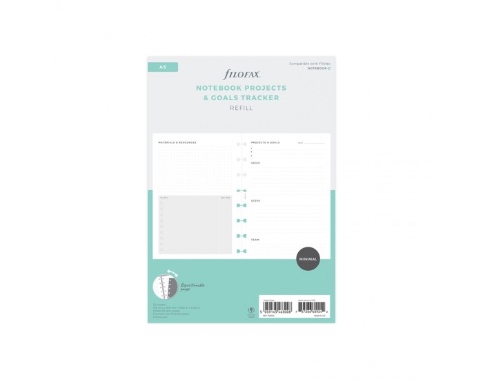 Filofax Пълнител за тефтер, A5, за проекти и цели, 56 листа