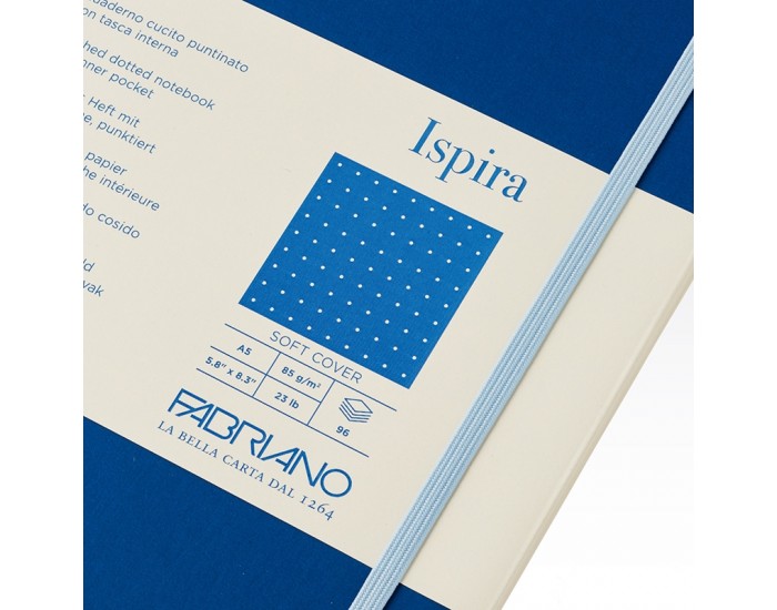 Fabriano Тетрадка Ispira, A5, на точки, шита, мека корица, 96 листа, синя