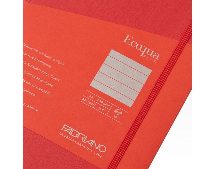 Fabriano Тетрадка Ecoqua+, A5, картонена корица, със скрита спирала, 70 листа, малина
