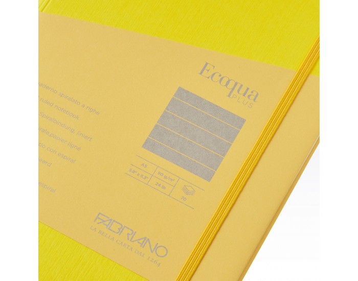 Fabriano Тетрадка Ecoqua+, A5, картонена корица, със скрита спирала, 70 листа, жълта