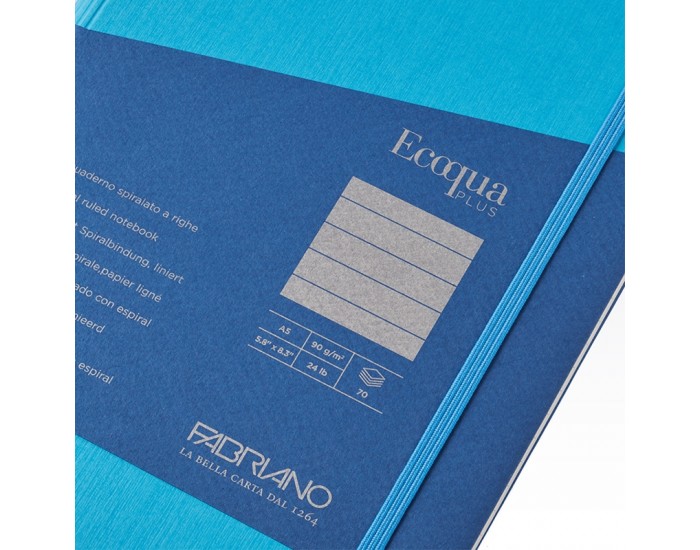 Fabriano Тетрадка Ecoqua+, A5, картонена корица, със скрита спирала, 70 листа, синя