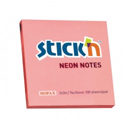 Stick'n Самозалепващи листчета, 76x76 mm, неонови, розови, 100 листа - Benzi autoadezive și folie
