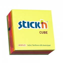 Stick'n Самозалепващи се листчета, 76 x 76 mm, неонови, 5 цвята, 400 листа - Benzi autoadezive și folie