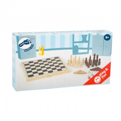 Small Foot Шах, табла и игри със зарове, 3 в 1, в дървена кутия - Puzzle-uri și jocuri