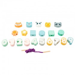 Small Foot Игра за нанизване Животни и числа, в пастелни цветове, 22 части - Small Foot