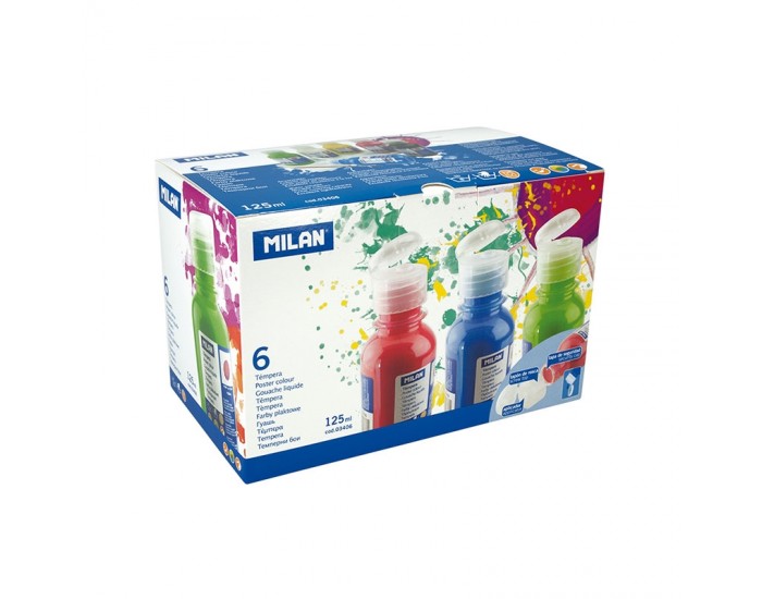 Milan Темперни бои, 6 цвята, 125 ml, с включена четка