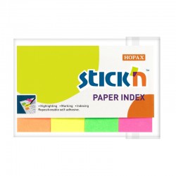 Stick'n Самозалепващи се индекси, хартиени, 20 x 50 mm, неонови, 4 цвята, 200 броя - Benzi autoadezive și folie