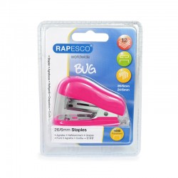 Rapesco Телбод Bug, 26/6, за 12 листа, наситенорозов, с включени телчета - Accesorii de birou