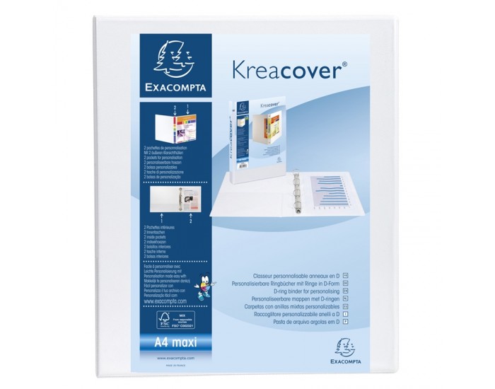 Exacompta Папка Kreacover, А4, с 4 ринга, 3 джоба, PP, 47 mm, бяла