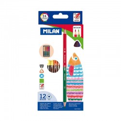 Milan Цветни моливи Triangular Bicolour, 12 броя, 24 цвята - Instrumente de scris