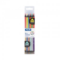 Milan Цветни моливи Triangular Bicolour Fluo-metal, 6 броя, 12 цвята - Instrumente de scris