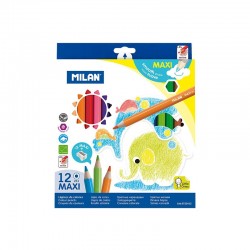 Milan Цветни моливи Maxi Hex, 12 цвята, с включена острилка - Papetărie