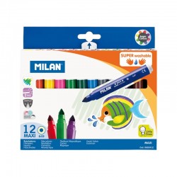 Milan Флумастери Maxi Super Washable, 12 цвята - Papetărie