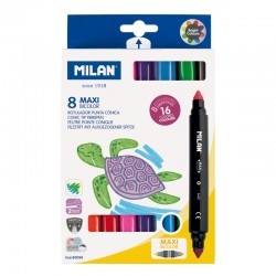 Milan Флумастери Maxi Bicolour, 8 броя, 16 цвята - Markere și carioci