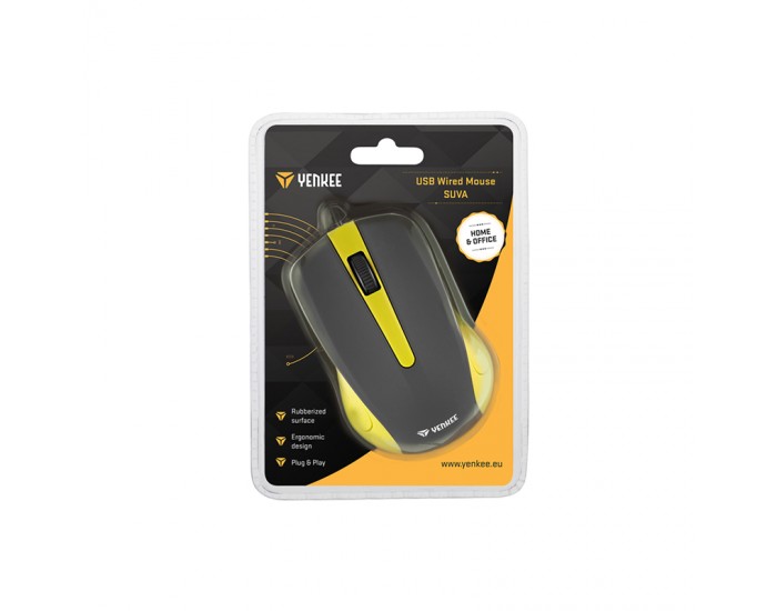 Yenkee Мишка 1015YW, оптична, USB, с кабел, жълта
