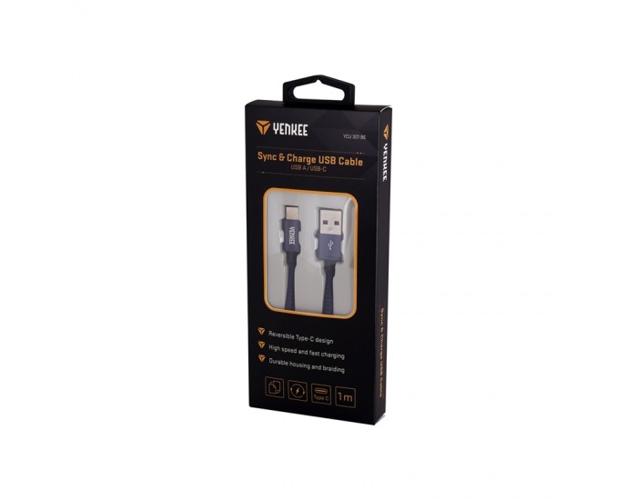 Yenkee Кабел 301 BE, USB-A Male към USB-C Male, 1 m, син