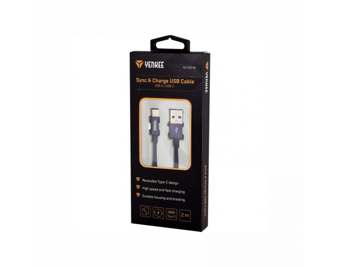 Yenkee Кабел 302 BE, USB-A Male към USB-C Male, 2 m, син
