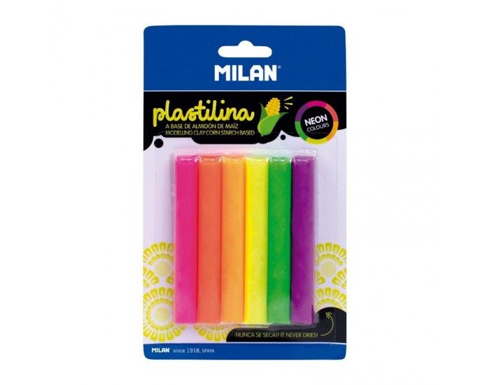 Milan Пластилин, 70 g, 6 неонови цвята