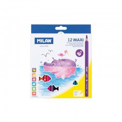 Milan Цветни моливи Maxi Tri, 5 mm, 12 цвята, с включена острилка - Papetărie