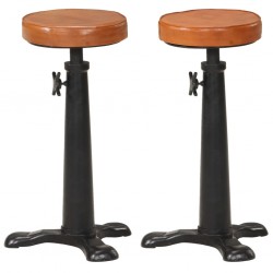 Sonata H Бар табуретки, 2 бр, кафяви, естествена кожа и чугун - Scaune de bar