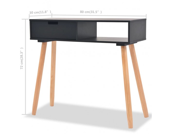Sonata H Конзолна маса, иглолистна дървесина масив, 80x30x72 cм, черна