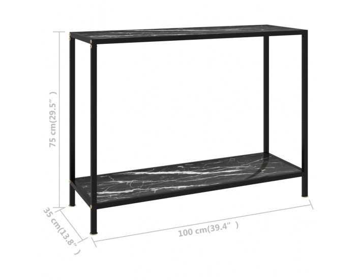 Sonata H Конзолна маса, черна, 100x35x75 cм, закалено стъкло