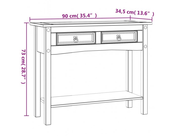 Sonata H Конзолна маса мексикански бор стил Корона бяла 90x34,5x73 cм