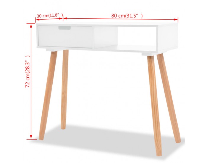 Sonata H Конзолна маса, иглолистна дървесина масив, 80x30x72 cм, бяла