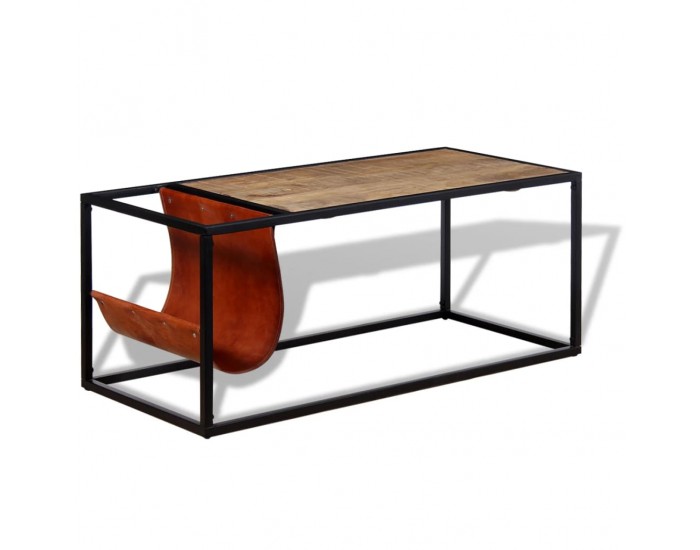 Sonata H Маса за кафе с място за списания от естествена кожа 110x50x45см