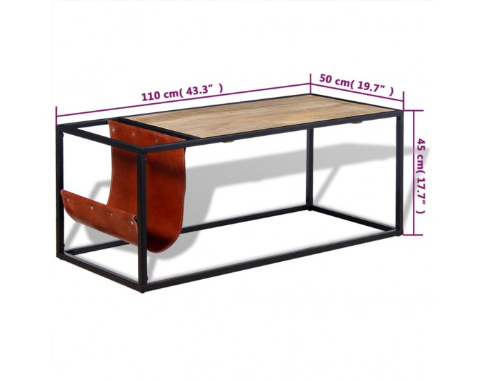 Sonata H Маса за кафе с място за списания от естествена кожа 110x50x45см