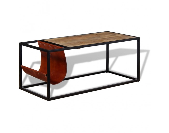 Sonata H Маса за кафе с място за списания от естествена кожа 110x50x45см