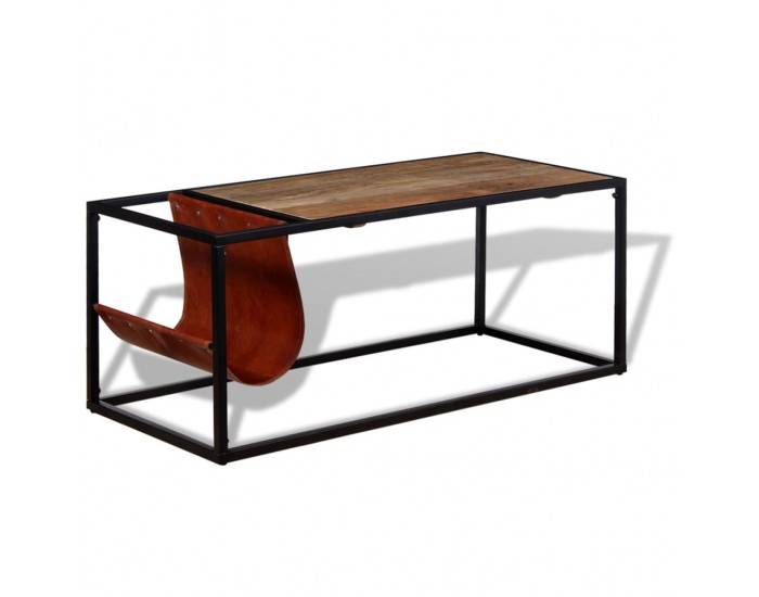 Sonata H Маса за кафе с място за списания от естествена кожа 110x50x45см