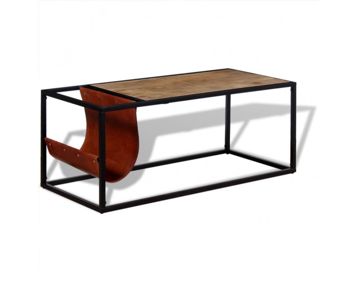 Sonata H Маса за кафе с място за списания от естествена кожа 110x50x45см