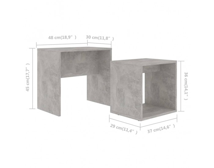 Sonata H Комплект маси за кафе бетонно сив 48x30x45 см инженерно дърво