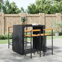 Sonata H Бар табуретки, 4 бр, черни, полиратан и акациево дърво масив - Scaune de bar