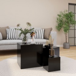 Sonata H Странични маси, 3 бр, черни, инженерно дърво - Măsuțe de living