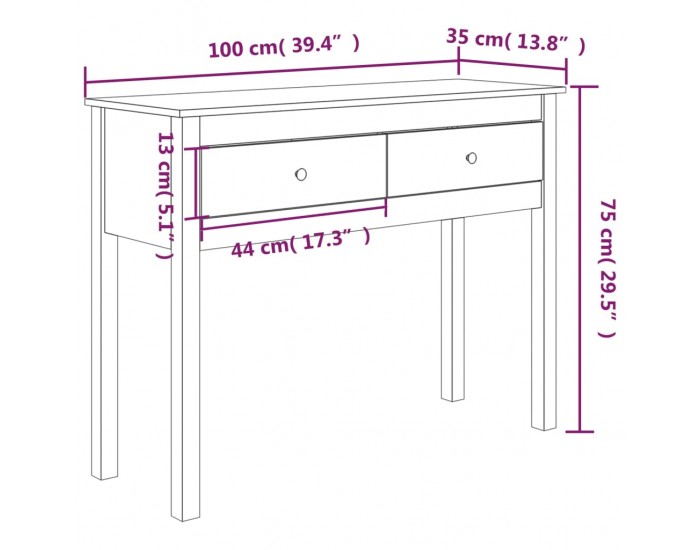 Sonata H Конзолна маса 100x35x75 см борово дърво масив