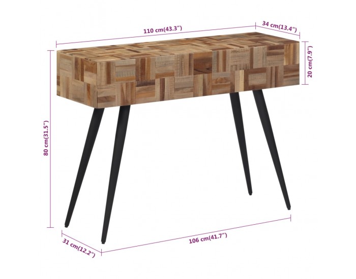 Sonata H Конзолна маса 110x34x80 см масивно регенерирано тиково дърво