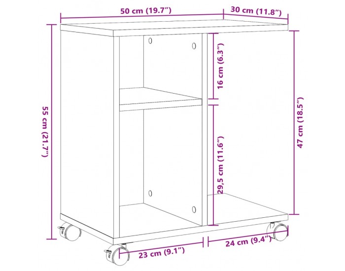 Sonata H Странична маса с колела сив сонома 50x30x55 см инженерно дърво