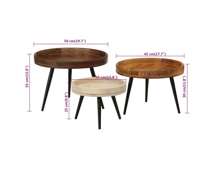 Sonata H Кръгли масички за кафе, 3 бр, мангово дърво масив