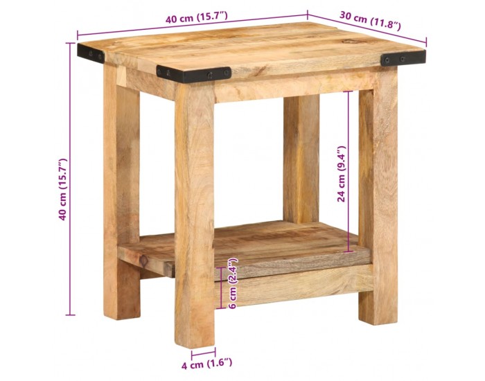 Sonata H Странична маса 40x30x40 см масивно грубо мангово дърво