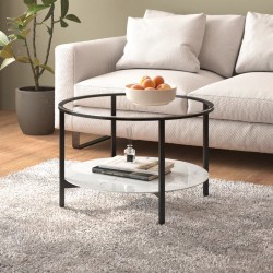 Sonata H Маса за чай, черно и бял мрамор, 70 cм, закалено стъкло - Măsuțe de living