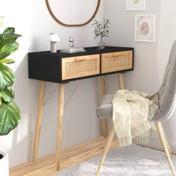 Sonata H Конзолна маса, черна, 80x30x75 см, бор масив и естествен ратан - Măsuțe de living