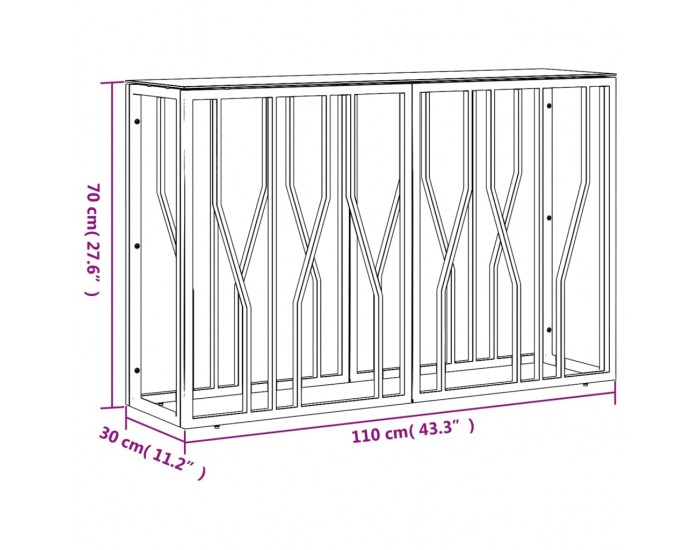 Sonata H Конзолна маса 110x30x70 cм неръждаема стомана и стъкло