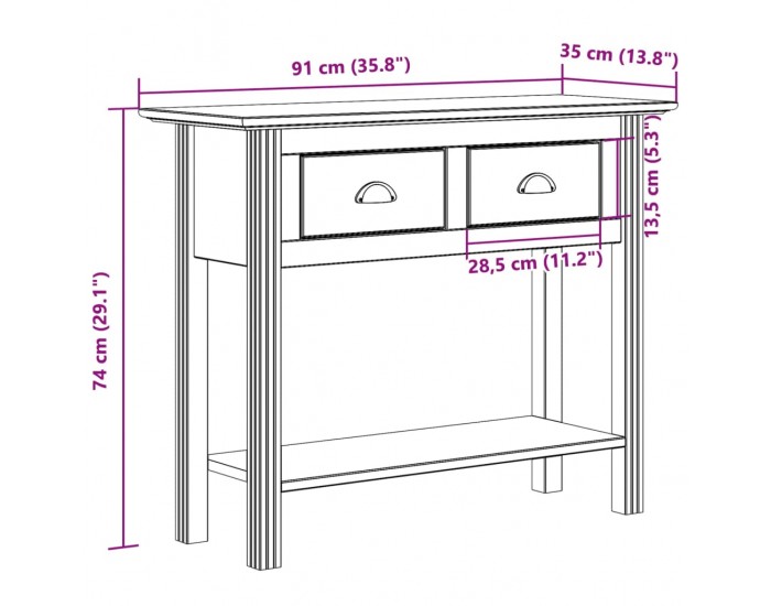 Sonata H Конзолна маса BODO кафява 91x35x74 см бор масив