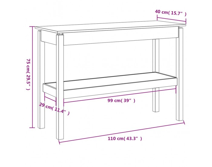 Sonata H Конзолна маса бяла 110x40x75 см борово дърво масив